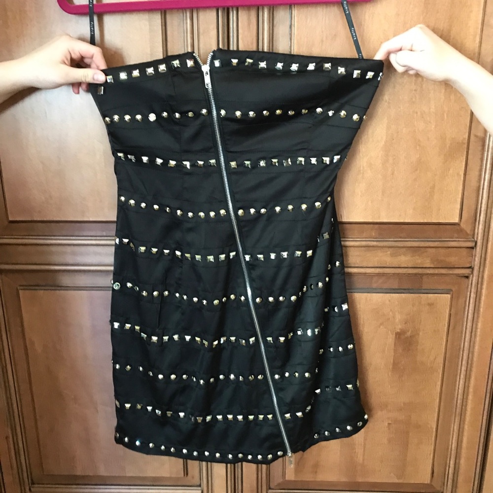 Black satin midi dress with silver studs NWT